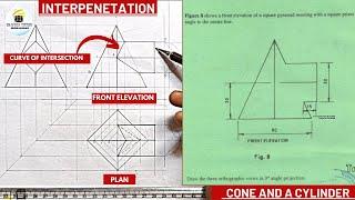 INTERPRETATION ( Interpenetration in a SQUARE PYRAMID and SQUARE PRISM in Technical drawing)