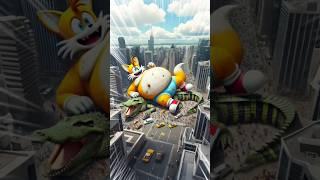 funny story  fat sonic giant sleeping on a crocodile in the city #sonic #cartoon #shorts