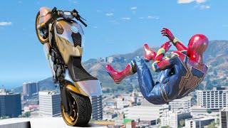 GTA 5 Iron Spiderman Motorcycle Stunts/Fails/Ragdolls (Euphoria Ragdolls) Long Video Ep 2