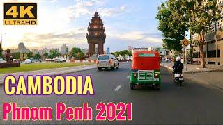 [4K] CAMBODIA - bike tour in Phnom Penh city 2021, visit City in the Evening
