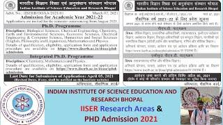 IISER PHD Admission 2021 || Admission Process || Eligibility Criteria || Research Areas