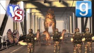 Sentry's Soldiers VS Dinosaurs Bridge Defence Nextbot Battle Garry's Mod