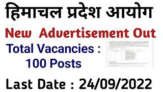 HP Government Jobs Sept 2022 || Total Vacancies 100 Posts || 28 aug 2022