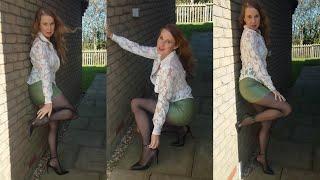 Sheer blouse try on with me outside