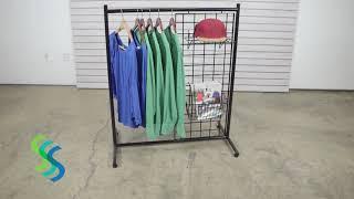 Portable Retail Merchandiser Rack with Grid Display Panels & Clothing Hang Rail Assembly #2419SET