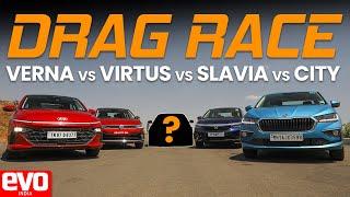 Sedan Battle: Hyundai Verna v Volkswagen Virtus v Skoda Slavia v Honda City | Drag Race | evo India