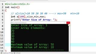c program to find maximum and minimum element of array | Learn coding