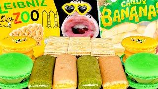 Fluffy and crispy dessert unboxing! Random yellow and green! | ASMR funny mukbang ️
