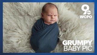 Photographer's grumpy baby photoshoot goes viral