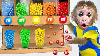 KiKi Monkey challenge of Incredible Four Elements Rainbow M&M Candies Dispenser | KUDO ANIMAL KIKI