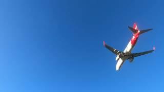 QANTAS jumbo jet airplane coming in for landing at Canberra airport