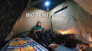 ️ I BOUGHT BIG TENT BUT, solo camping in heavy rain by the lake (LONG NIGHT RAIN)