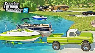 SUMMER BOATING & CAMPING WITH MASTERCRAFT SPEED BOAT & PONTOON! | FARMING SIMULATOR 22