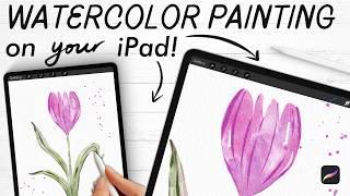 How to paint a watercolor tulip in PROCREATE  (easy digital watercolor painting on your iPad!)