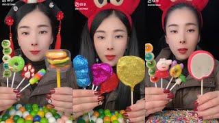 ASMR MUKBANG EATING SMALL BURGER & DONUT EYE BALL CANDY