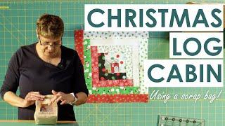 How to make simple Christmas Log Cabin blocks using a scrap bag!