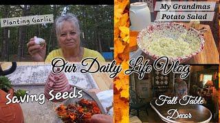 Planting Garlic / Grandma's Potato Salad/ Saving flower Seeds/ Fall Decor