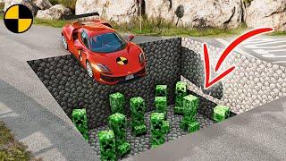 Cars vs Minecraft Creeper Pit  BeamNG.Drive