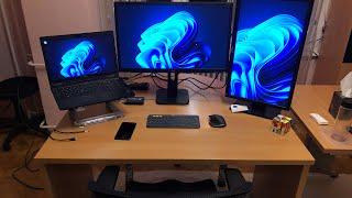 Ergonomic desk setup with 2 external monitors | Vertical monitor | Cozy desk setup