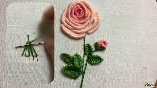 Amazing 3D Embroidery Rose with Needle Weaving Bar Stitch! Easy and Beautiful!