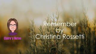 'Remember' by Christina Rossetti (Detailed commentary and line-by-line analysis)