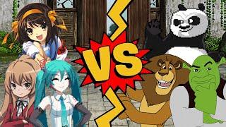 M.U.G.E.N Battles | Haruhi Suzumiya/Hatsune Miku/Taiga vs Alex the Lion/Shrek/Po