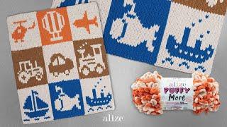 Vehicle Themed Baby Blanket with Alize Puffy More