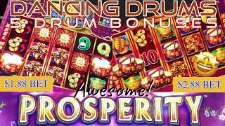 DANCING DRUMS SLOT MACHINE 5 DRUMS BONUSES AND RETRIGERS VERY NICE WINS 