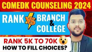 COMEDK Counseling 2024 Rank vs Branch & College | How to fill choices ? | Rank 5k to 70k