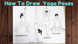 Yoga drawing  ll 4types of yoga asanas drawing with name ll how to draw yoga poses ll yogasan ll