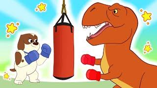 Boxing T-Rex | Club Baboo learn Dinosaurs for kids | Funny dino videos | Spinosaurus, Triceratops