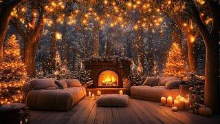 Winter Jazz Playlist with Porch Atmosphere ️ Crackling Fire Sounds for Peaceful Evenings 