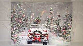 Winter & Christmas Painting tutorial |  HOW TO PAINT AN OLD TRUCK AND CHRISTMAS TREE 