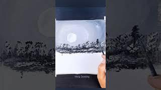 Full Moon over a gray sky #painting #tiktok #shorts