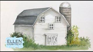EASY White Barn Painting in Watercolor for Beginner Using only 1 brush!! step by step tutorial