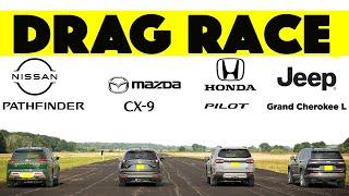 Family SUV Drag Race: Nissan Pathfinder vs Mazda CX-9 vs Honda Pilot vs Jeep Grand Cherokee L.