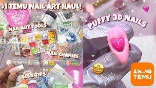 HUGE AFFORDABLE TEMU NAIL SUPPLY HAUL | CHARMS, NAIL ART, & ORGANZATION | HEART PUFFY NAILS