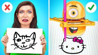 RICH vs BROKE DRAWING BATTLE  Crazy Drawing Hacks and Easy Painting Tricks by 123 GO!