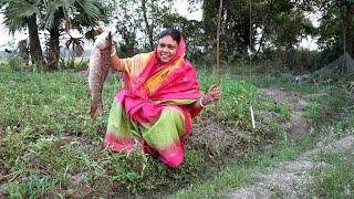 এত বড় মাছ চিপে তুলতে পারবো ভাবতেই পারিনি / Fishing with bamboo stick & cooking delicious masala fry