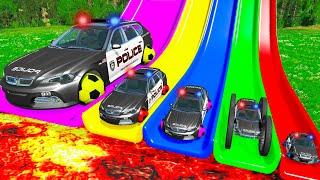 Big & Small Police Cars with Slide Color and Portal Trap - Police Chase vs Cars - BeamNG.Drive #3