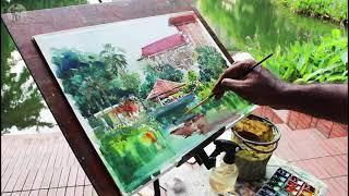 Plein Air Watercolor Painting | Watercolur Demo Landscape Tutorial | Radisson Blu Dhaka Water Garden