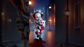 Spooky Clown is after cute Cat and Kitten in a Spooky Town #cat #cutecat #catlover