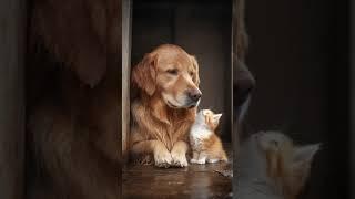 This Golden Retriever Adopts Tiny Kitten During Rainstorm!