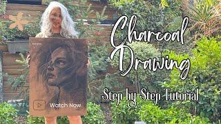 How to Draw a Beautiful Girl Portrait with Charcoal Outdoors | Step by Step Tutorial