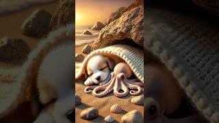 Cute puppy ️rescues poor little octopus  #shorts #shortsfeed #cute #ai #cat #kitten #puppy