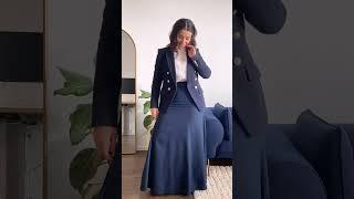 10 outfits with a long navy blue mermaid skirt Modest outfit ideas for all seasons