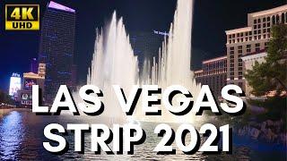 [4K] Las Vegas Strip 2021 - Virtual Walking Tour at night - Treadmill Video - Binaural Sound