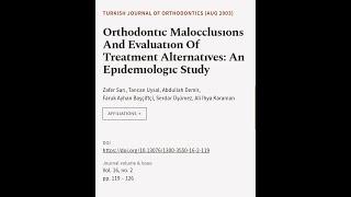 Orthodontıc Malocclusıons And Evaluatıon Of Treatment Alternatıves: An Epıdemıologıc ... | RTCL.TV