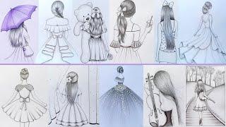 11 easy girl  (back side) drawing ideas - part - 4 || Pencil sketch Tutorials || How to draw