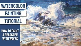 WATERCOLOR Painting TUTORIAL - How to Paint WAVES whith Dry Brush method